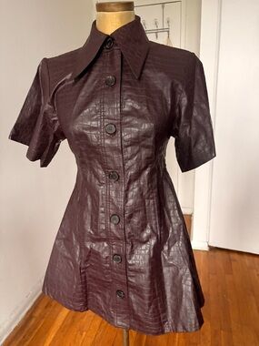 beaufille Brown Faux-Croc Trim Linen Blend Top